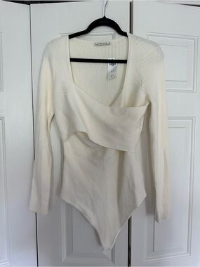 Abercrombie and Fitch Ivory Ribbed Asymmetric Bodysuit